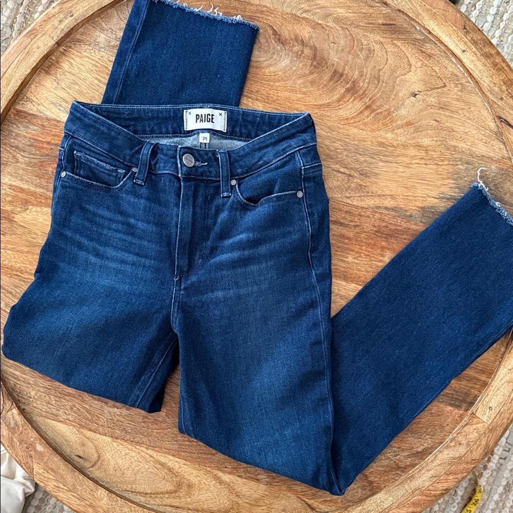 PAIGE Cindy High-Rise Crop Dark Indigo Frayed Hem Jeans